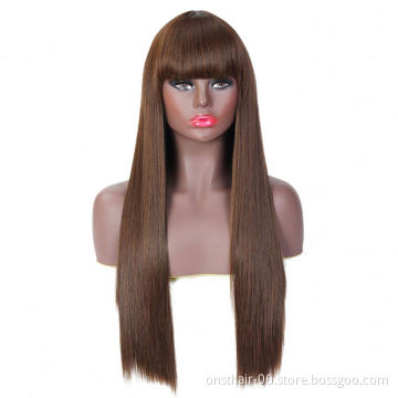 MYZER straight hair heat-resistant cheap artificial wig, 26-inch soft artificial wig in various colors, brown artificial wig